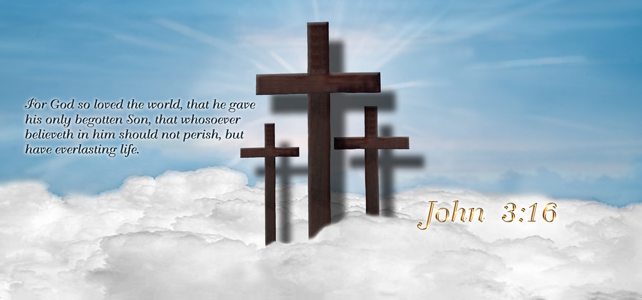 P 105 BL John 3 16 Clouds 3 Crosses Blue